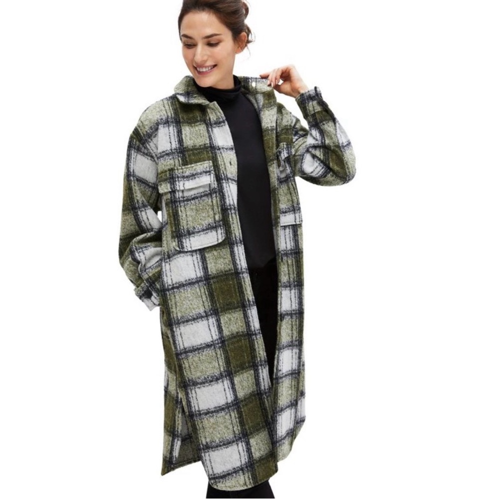 NWT ellos Green and White Plaid Shirt Jacket- 14/16 - Picture 2 of 5